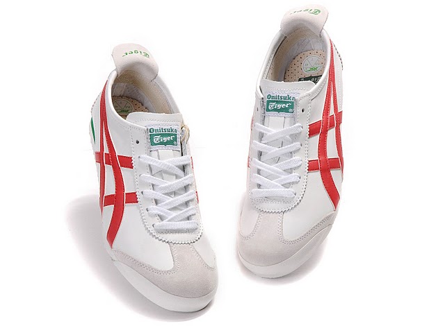 Mens (White/ Red/ Green) Onitsuka Tiger Mexico 66 Shoes - Click Image to Close