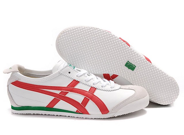 Mens (White/ Red/ Green) Onitsuka Tiger Mexico 66 Shoes - Click Image to Close