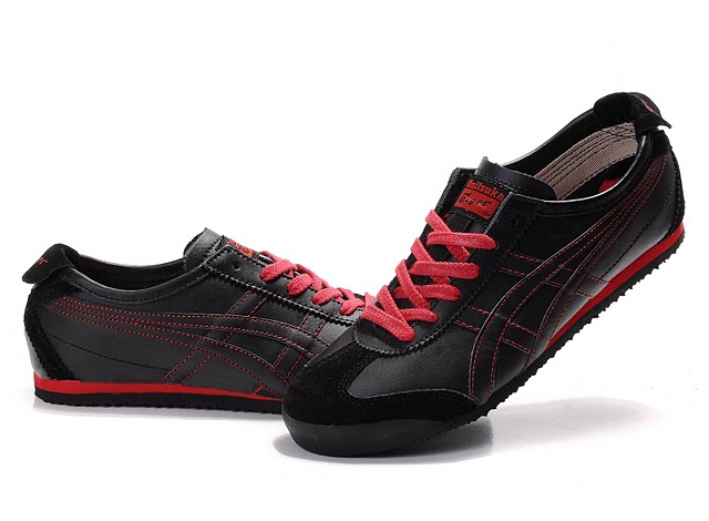 Mens Black Red Onitsuka Tiger Mexico 66 Running Shoes - Click Image to Close