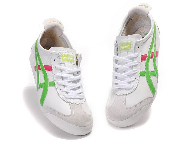 Men's ASICS Onitsuka Tiger Mexico 66 Sport Shoes (White/ Green/ Peach Red) - Click Image to Close