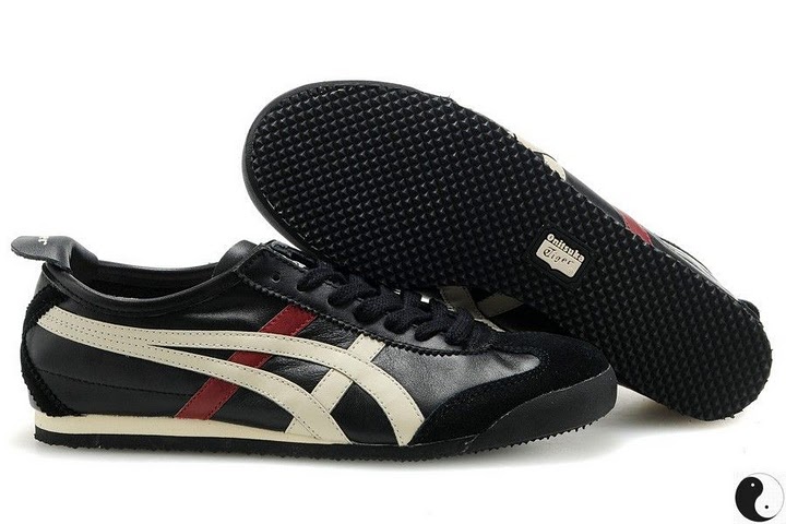 Men's Onitsuka Tiger Mexico 66 Shoes (Black/ Beige/ Dark Red) - Click Image to Close