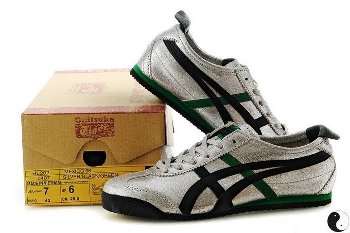 (Silver/ Black/ Green) Onitsuka Tiger Mexico 66 Shoes - Click Image to Close