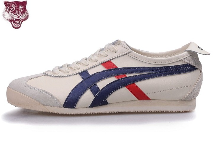 Men's Onitsuka Tiger Mexico 66 Shoes (Beige/ Blue/ Red) - Click Image to Close