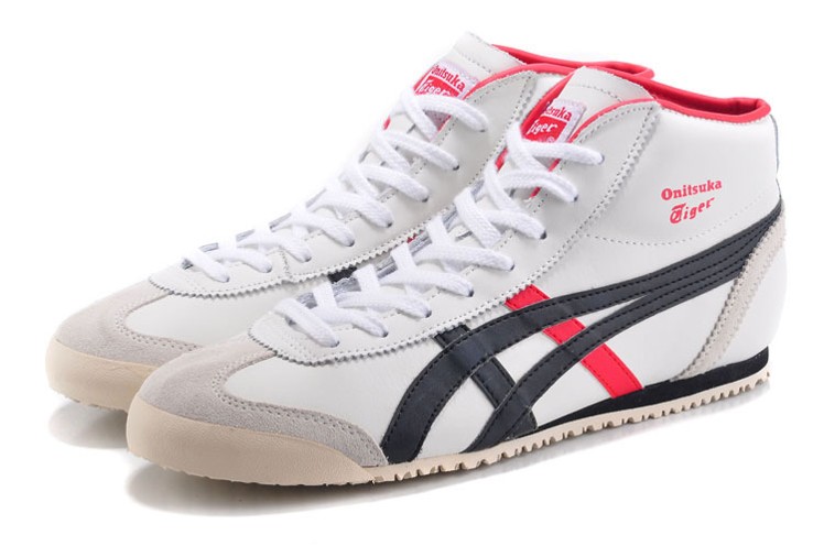 (White/ DK Blue/ Peach) Onitsuka Tiger Mid Runner Shoes - Click Image to Close