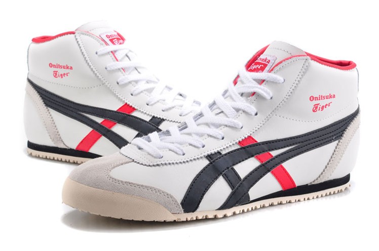 (White/ DK Blue/ Peach) Onitsuka Tiger Mid Runner Shoes - Click Image to Close
