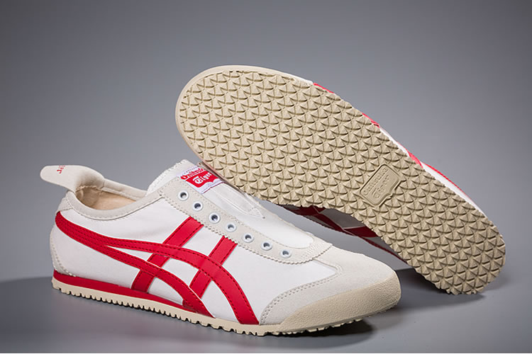 (White/ Red) Onitsuka Tiger Slip On New Shoes - Click Image to Close