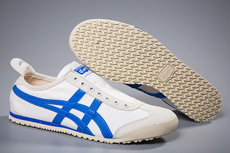 (White/ Blue) Onitsuka Tiger Slip On New Shoes - Click Image to Close