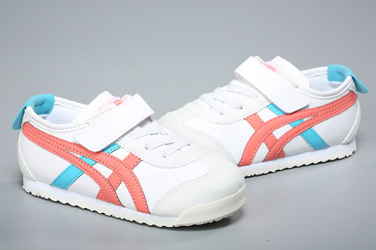 (White/ Peach/ Blue) Onitsuka Tiger Mexico 66 TS Little Kid's Shoes - Click Image to Close