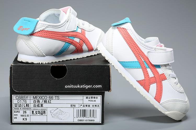 (White/ Peach/ Blue) Onitsuka Tiger Mexico 66 TS Little Kid's Shoes - Click Image to Close