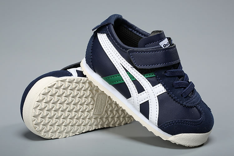 (DK Blue/ White/ Green) Onitsuka Tiger Mexico 66 TS Little Kid's Shoes - Click Image to Close