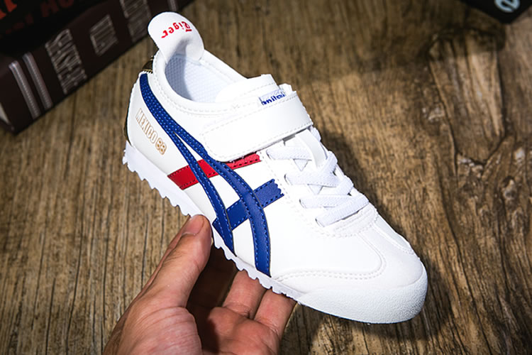 (White/ Blue/ Red/ Gold) Onitsuka Tiger PS Kid Shoes - Click Image to Close