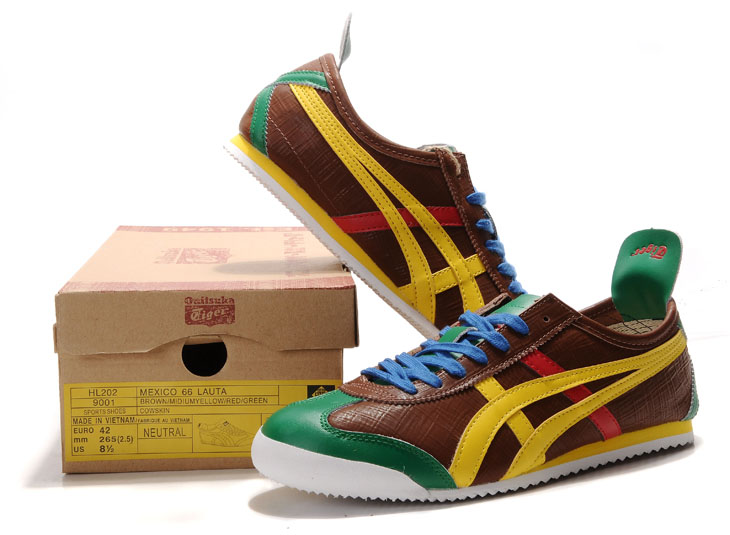 Mens Brown/ Yellow/ Red/ Green) Mexico 66 LAUTA Shoes - Click Image to Close