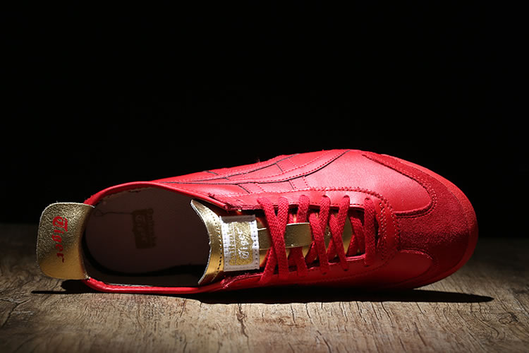Womens (Red/ Gold) Onitsuka Tiger Mexico 66 Shoes - Click Image to Close