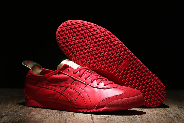 Womens (Red/ Gold) Onitsuka Tiger Mexico 66 Shoes - Click Image to Close