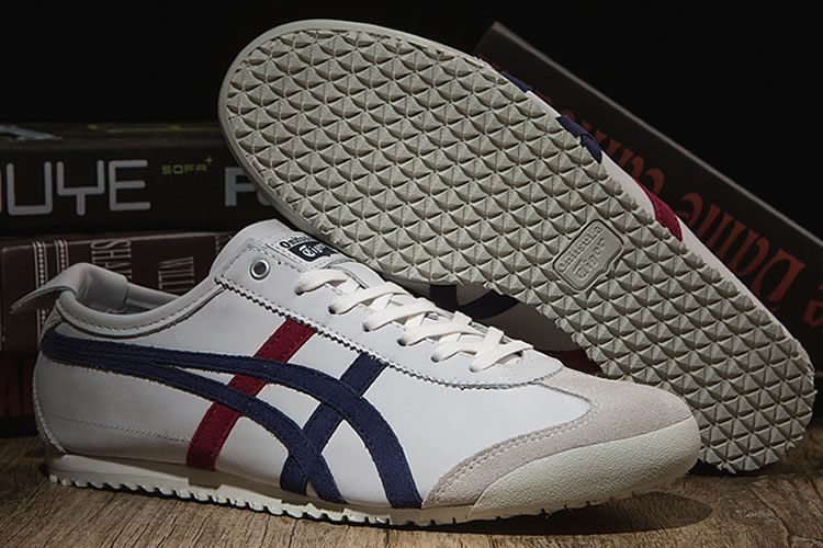 (Beige/ DK Blue/ Red) Onitsuka Tiger Mexico 66 New Shoes - Click Image to Close
