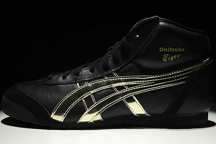 (Black/ Gold) Onitsuka Tiger Mexico Mid Runner Shoes - Click Image to Close