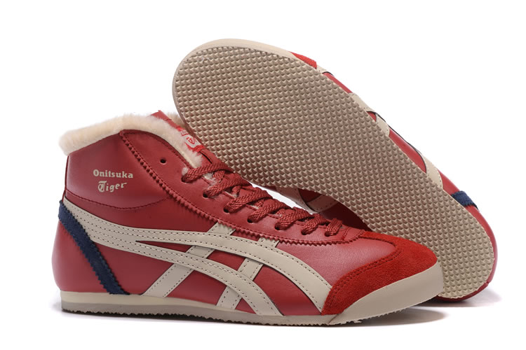 (Red/ Beige/ Navy) Onitsuka Tiger Mid Runner Shoes (Added Villus) - Click Image to Close