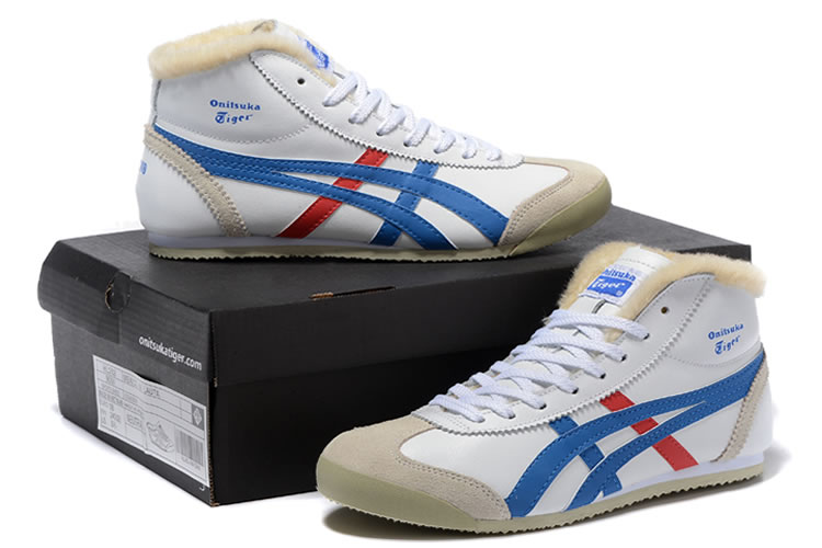 (Cracked Beige/ Royal Blue/ Red) Onitsuka Tiger Mid Runner Shoes - Click Image to Close