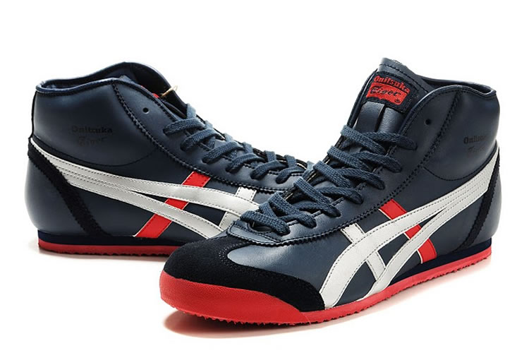 (Navy/ Silver/ Red) Onitsuka Tiger Mexico Mid Runner Shoes - Click Image to Close