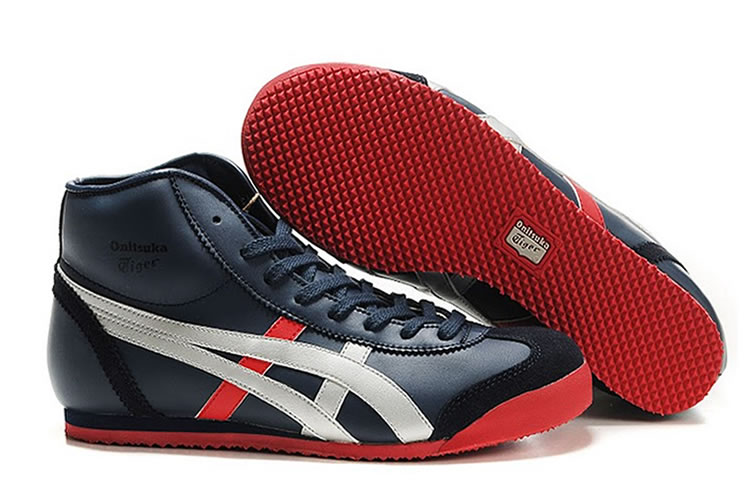 (Navy/ Silver/ Red) Onitsuka Tiger Mexico Mid Runner Shoes - Click Image to Close