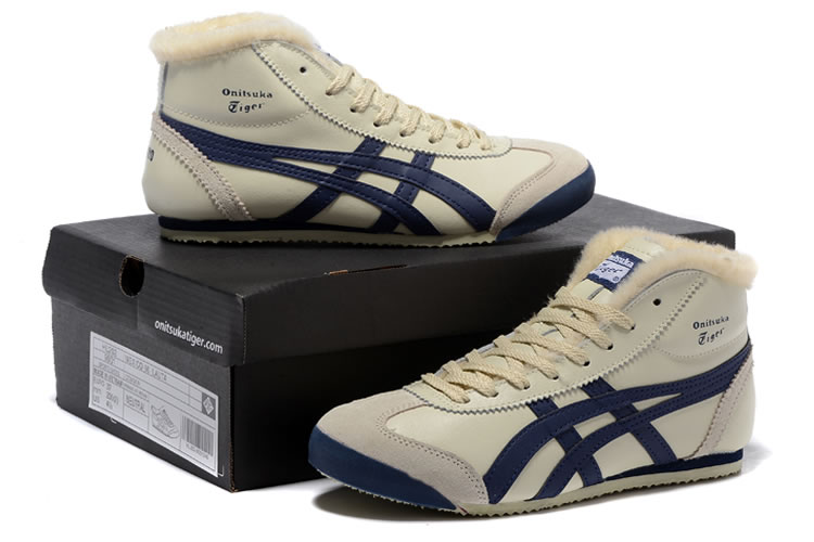 Onitsuka Tiger Mexico Mid Runner (Beige/ DK Blue) Shoes - Click Image to Close