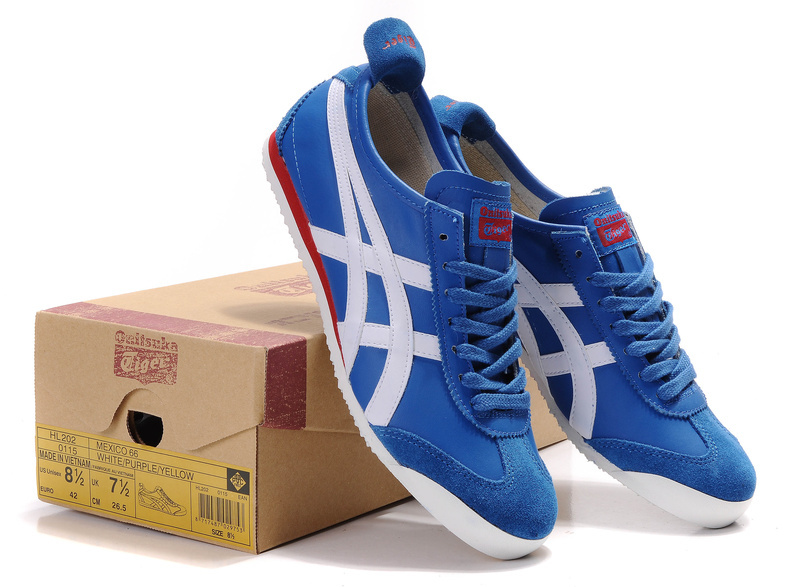 Womens Onitsuka Tiger Blue White Red Mexico 66 Shoes - Click Image to Close