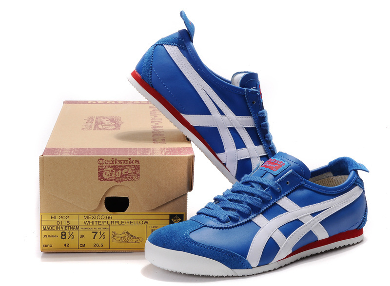Womens Onitsuka Tiger Blue White Red Mexico 66 Shoes - Click Image to Close