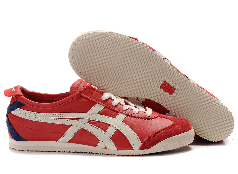 Womens Onitsuka Tiger Red Beige Blue Mexico 66 Shoes - Click Image to Close