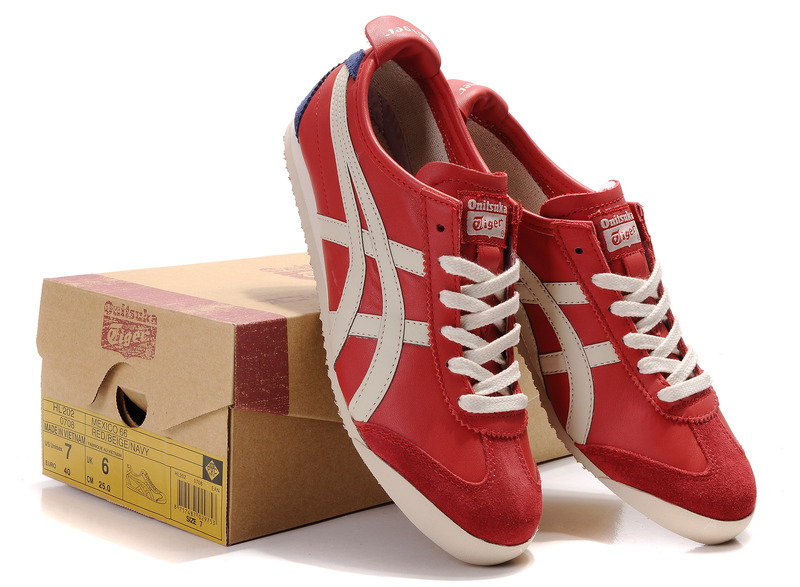 Womens Onitsuka Tiger Red Beige Blue Mexico 66 Shoes - Click Image to Close