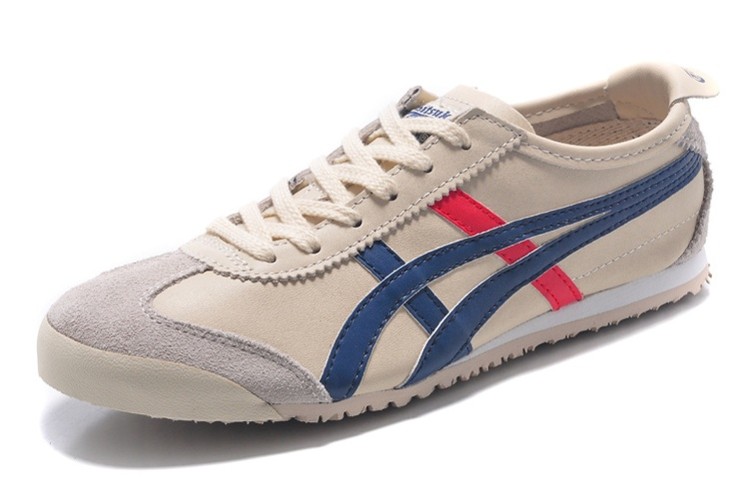 Womens Onitsuka Tiger Mexico 66 Beige Blue Red Shoes - Click Image to Close