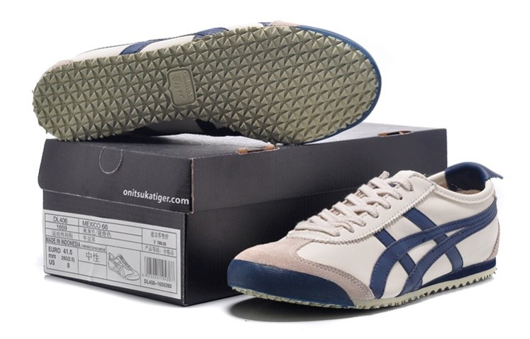 Womens Onitsuka Tiger Mexico 66 Beige/ DK Blue Shoes - Click Image to Close