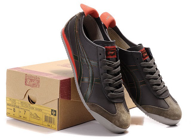 Womens Onitsuka Tiger Mexico 66 Coffee/ Army Green/ Tomato Shoes - Click Image to Close