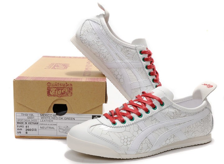 Womens Onitsuka Tiger Mexico 66 Engrave White Red Shoes - Click Image to Close