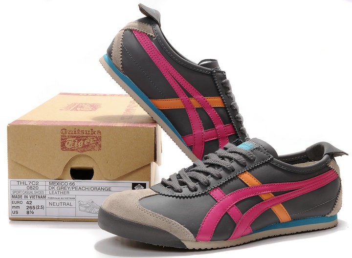 Womens (Grey/ Red/ Orange) Onitsuka Tiger Mexico 66 Shoes