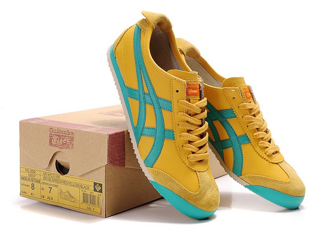 (Yellow/ DK Green) Mens Onitsuka Tiger Mexico 66 Shoes - Click Image to Close