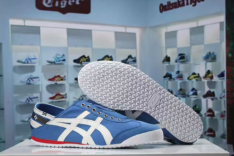 (Blue/ White/ Red) Onitsuka Tiger Slip On Shoes - Click Image to Close