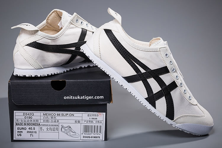 (White/ Black) Onitsuka Tiger Slip On New Shoes - Click Image to Close