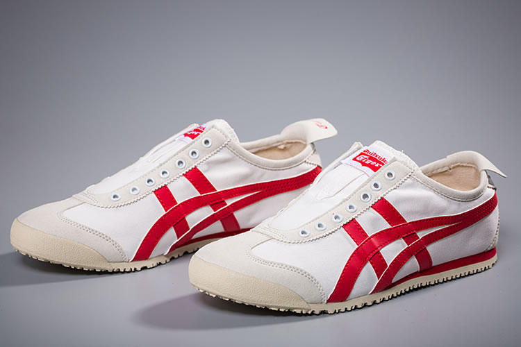 (White/ Red) Onitsuka Tiger Slip On New Shoes - Click Image to Close