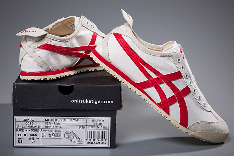 (White/ Red) Onitsuka Tiger Slip On New Shoes - Click Image to Close