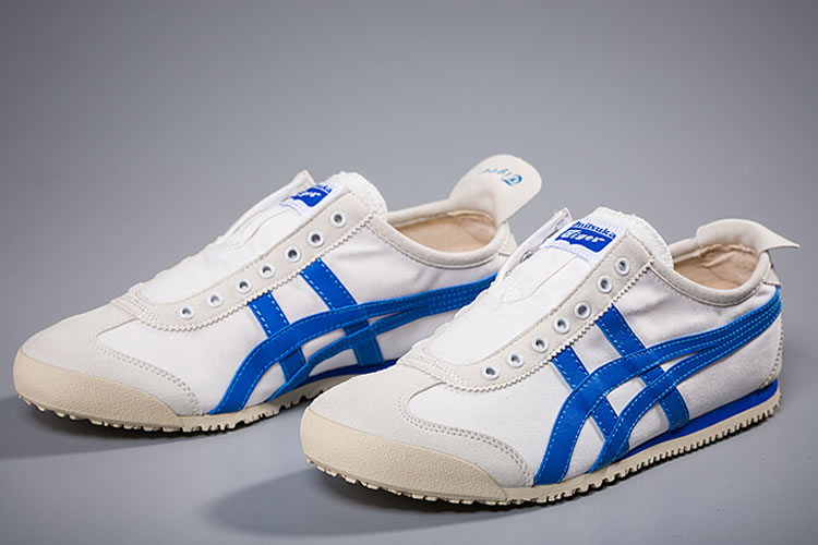 (White/ Blue) Onitsuka Tiger Slip On New Shoes - Click Image to Close