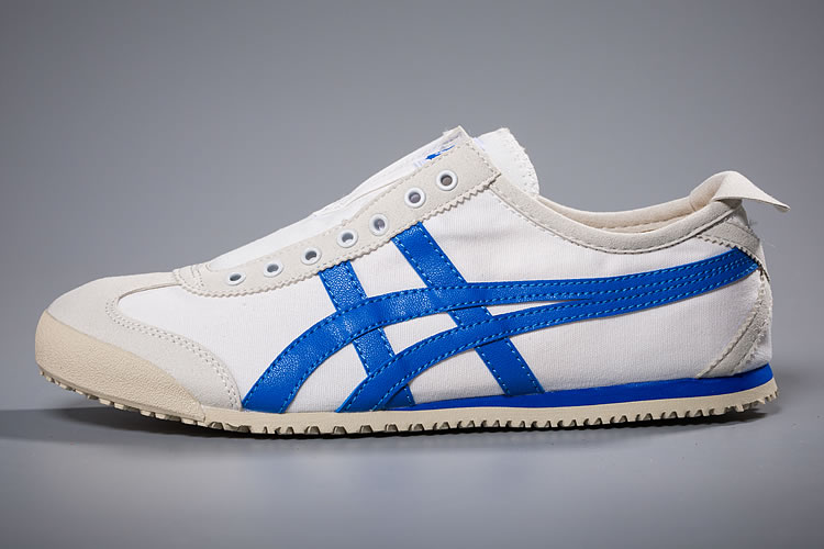 (White/ Blue) Onitsuka Tiger Slip On New Shoes - Click Image to Close