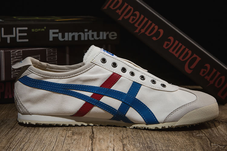 (White/ Blue/ Red) Onitsuka Tiger SLIP ON New Shoes [TH1B2N-0142 ...