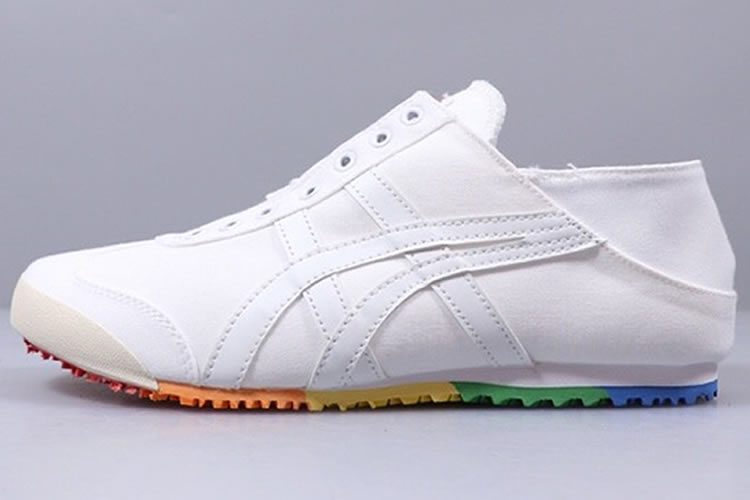 (White/ Rainbow Sole) Onitsuka Tiger SLIP ON Shoes - Click Image to Close