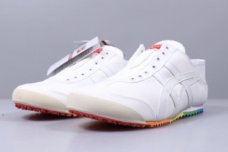 (White/ Rainbow Sole) Onitsuka Tiger SLIP ON Shoes - Click Image to Close