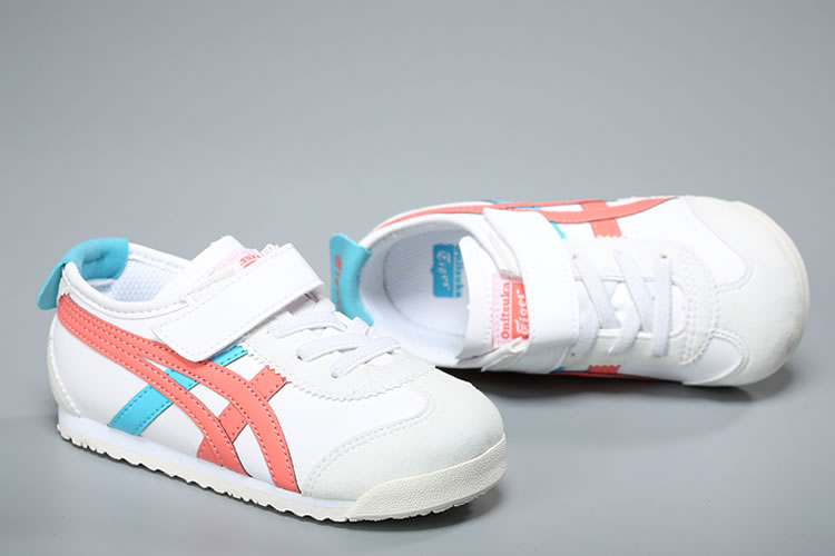 (White/ Peach/ Blue) Onitsuka Tiger Mexico 66 TS Little Kid's Shoes - Click Image to Close