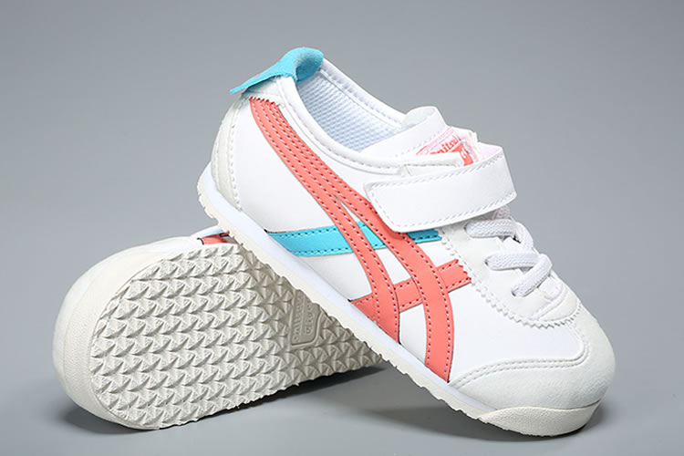 (White/ Peach/ Blue) Onitsuka Tiger Mexico 66 TS Little Kid's Shoes - Click Image to Close