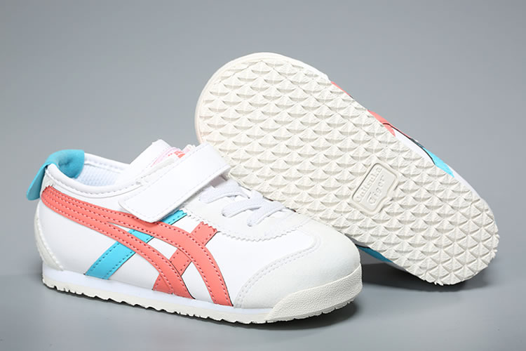 (White/ Peach/ Blue) Onitsuka Tiger Mexico 66 TS Little Kid's Shoes - Click Image to Close