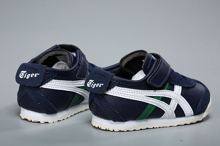 (DK Blue/ White/ Green) Onitsuka Tiger Mexico 66 TS Little Kid's Shoes - Click Image to Close