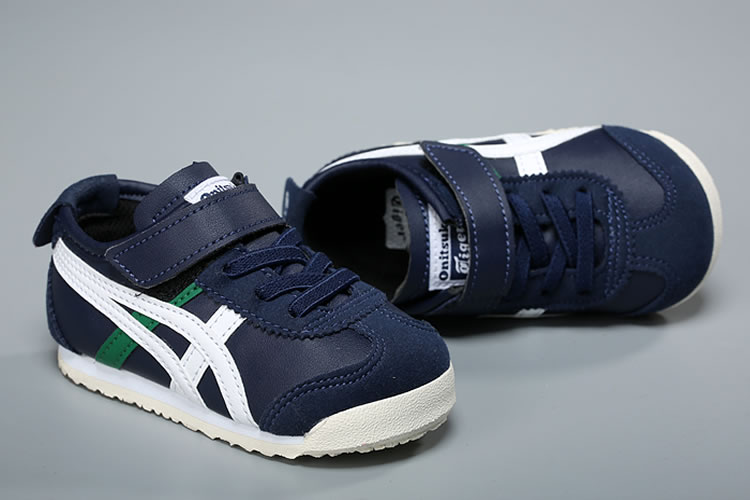 (DK Blue/ White/ Green) Onitsuka Tiger Mexico 66 TS Little Kid's Shoes - Click Image to Close