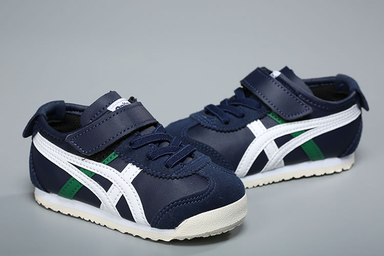 (DK Blue/ White/ Green) Onitsuka Tiger Mexico 66 TS Little Kid's Shoes - Click Image to Close